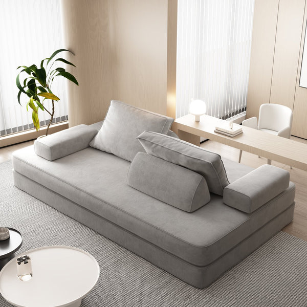 English Elm 86.6"Multifunctional Folding Sofa Bed with Chaise, Fluffy Chenille, Removable Backs & Pillows, Deep Seat Lounge LIGHT GREY W3219P340666