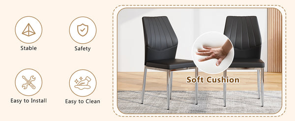 English Elm Set of 6 ergonomic dining chairs with shell-pattern back, 37" height, breathable tech fabric, sturdy metal legs and adjustable anti-slip feet for stable, comfortable seating during meals Black+Silver W1151P359608