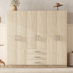 English Elm 6-doors Mdf Wardrobe with Large Drawers Streamlined Bedroom Storage Modern Design Brown N820000010D