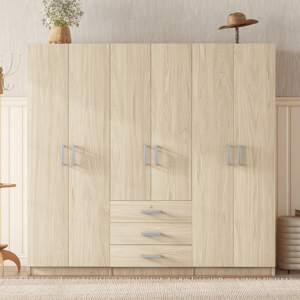 English Elm 6-doors Mdf Wardrobe with Large Drawers Streamlined Bedroom Storage Modern Design Brown N820000010D