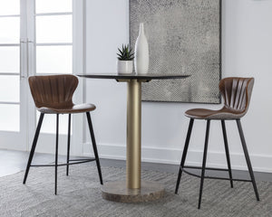 Sunpan Arabella Mid-Century Modern Bar Stool with Clamshell Tufting and Stylish Black Steel Legs Bravo Cognac / November Grey