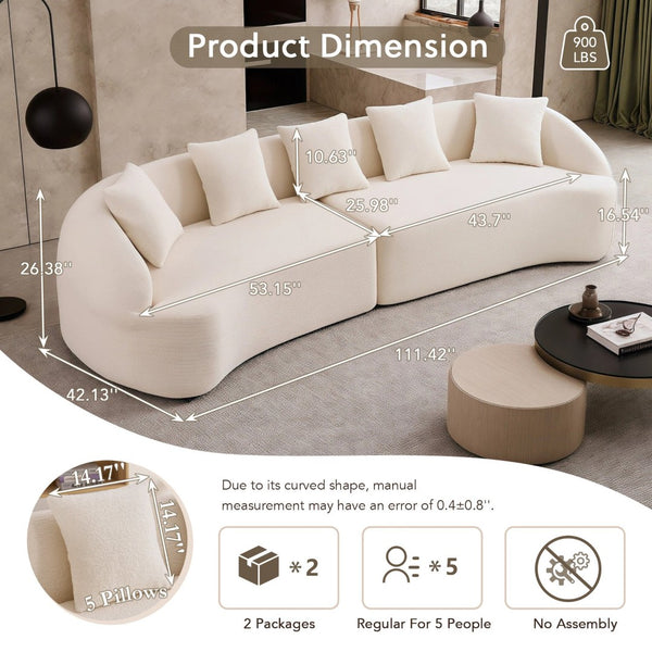 English Elm Compression Foam Curved Sectional Chenille Sleeper Sofa for Modern Living Rooms W2231S00052