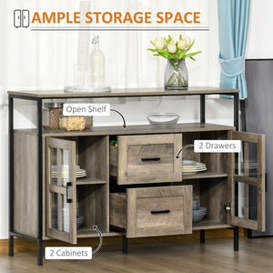 English Elm Homcom Industrial Sideboard Buffet: Versatile Storage Cabinet With Adjustable Shelves & Glass Doors W2225P217381