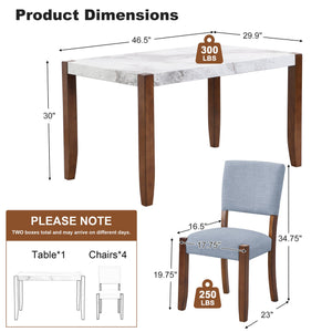 English Elm 5-Piece Counter Height Dining Set with Faux Marble Top and Upholstered Seats, Mid-Century Pub Charm Gray,White N752S000885E