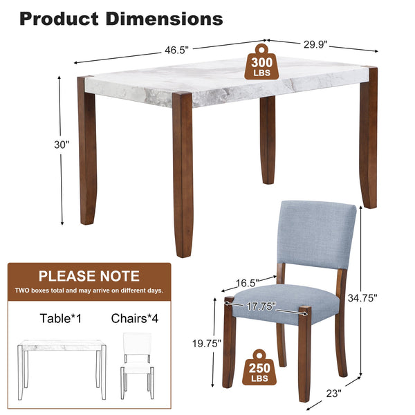 English Elm 5-Piece Counter Height Dining Set with Faux Marble Top and Upholstered Seats, Mid-Century Pub Charm Gray,White N752S000885E