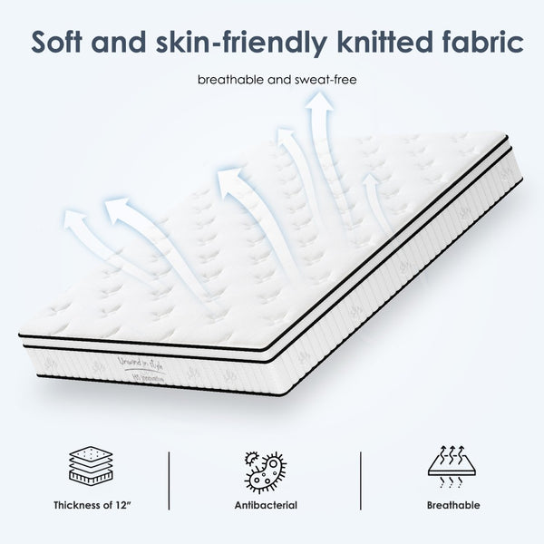 English Elm Queen Hybrid Mattress 12 Inch Memory Foam Pocketed Coils Medium Firm Cool Sleep W2889P453418