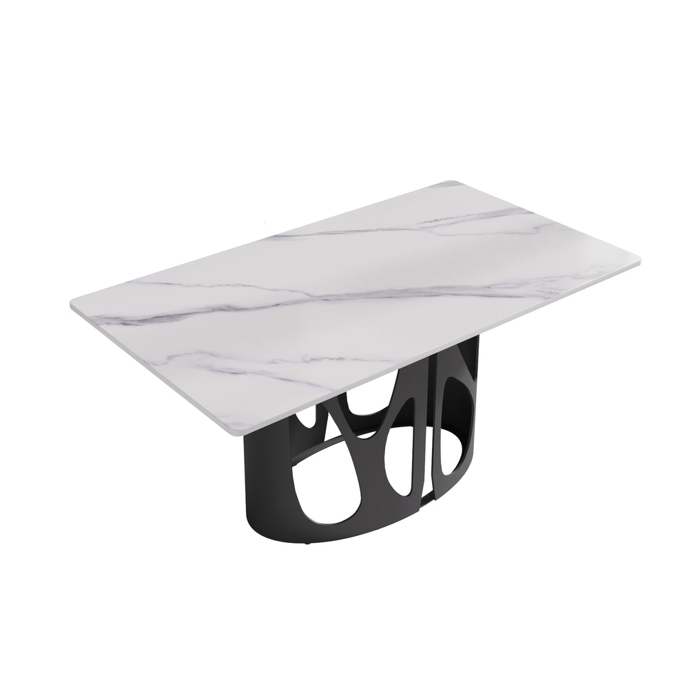 English Elm 63" Modern Sintered Stone Dining Table With Black Iron Legs - Seats 6, Scratch & Stain Resistant W1535S00435