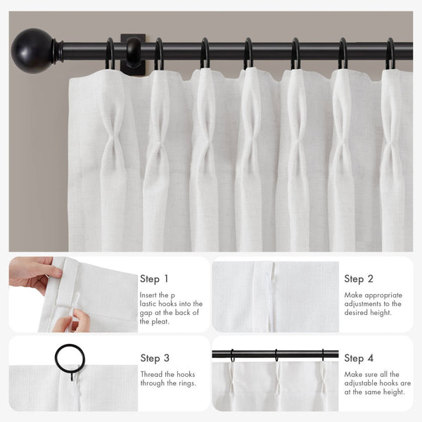 English Elm 2-piece Pinch Pleat Poly Linen Curtain Panels Tailored Formal Drape for Any Room White B035P482980