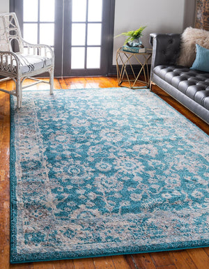 Unique Loom Penrose Krystle Machine Made Floral Rug Turquoise, Beige/Blue/Light Brown 8' 0" x 10' 0"