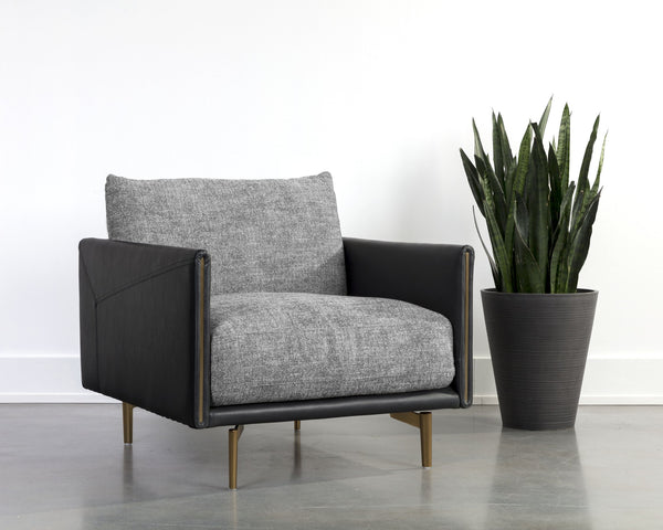 Sunpan Ashi Armchair - Stylish Nash Zebra Upholstered Comfort with Coal Black Faux Leather & Brass Accents
