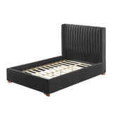 Modern Design Upholstered Queen Bed Frame Platform w/ Headboard, Wooden Slats Support - Black