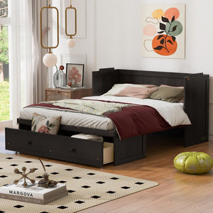 English Elm Queen Murphy Wall Bed with Pull Out Drawer and Built in Usb Charging Cabinet Espresso N708P205905P