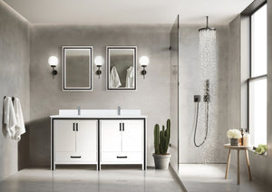 English Elm White Double Bath Vanity 60 in. W x 22 in. D with White Quartz Top, Soft-Close Drawers & Mirrors B2731S00910