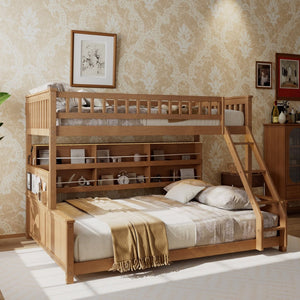 English Elm Twin Xl Over Queen Bunk Bed with Led Lighting Shelving and Pegboard Pinewood Frame Brown LT000280AAP