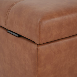 English Elm Christopher Knight Home® - LANISTER Storage Ottoman DBL TOP - Brown/Tan PU Leather, Sturdy Wood Frame, Cushioned Seating & Hidden Storage (47x22x18.25) N757P263031T