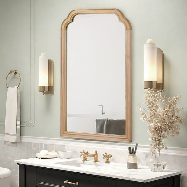 English Elm Natural Wood 24x36 Solid Wood Frame Rounded Corner Decorative Mirror – Rustic Tempered Glass Vanity Elegance W2203P389098