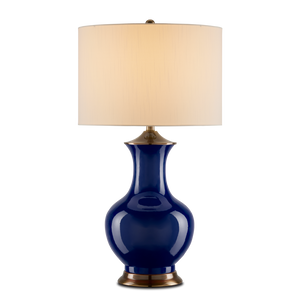 Lilou White Table Lamp - Elegant Ceramic Design with Antique Brass Finish and Off-White Shade Accent