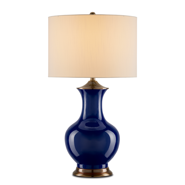 Lilou White Table Lamp - Elegant Ceramic Design with Antique Brass Finish and Off-White Shade Accent