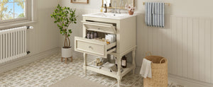 English Elm 24'' Retro Bathroom Vanity Mdf Cabinet with Ceramic Sink Open Shelf and 2 Drawers Beige N710P405414Y
