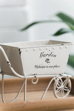 English Elm 11.5x4x7" White Metal Decorative Distressed Wheelbarrow Planter — Rustic Iron Succulent Holder, Tabletop Accent W2078P322027
