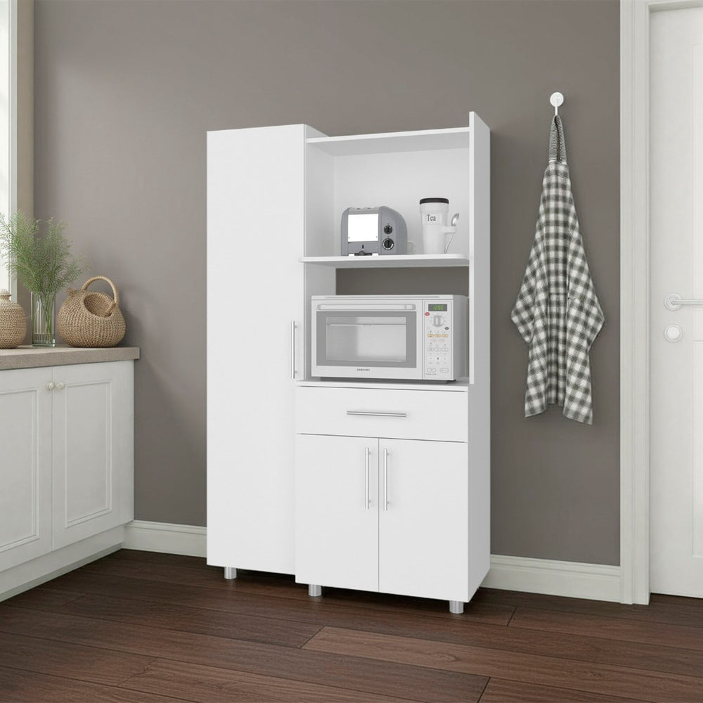 English Elm Lehr Tall White Pantry Cabinet with Six Doors One Drawer and Vertical Kitchen Storage B097S00252