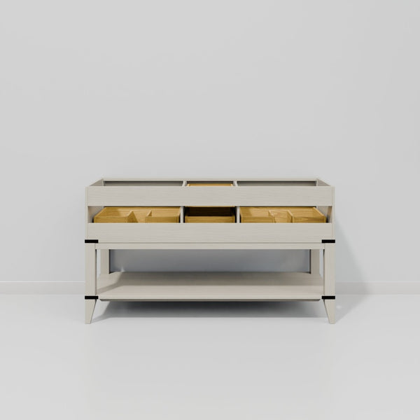 English Elm White Oak Double Bath Vanity 60" W X 22" D With Cultured Marble Top & Chrome Faucet Set Included B2731P260284-GIGA