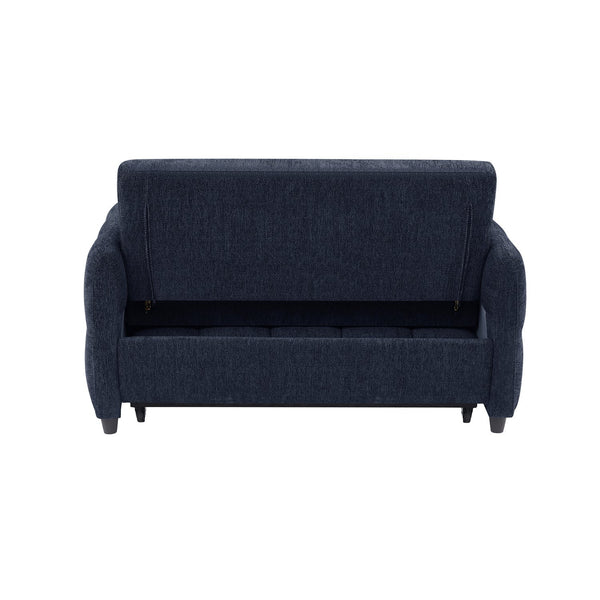 English Elm 52.8" Loveseat Sofa Pull-Out Bed with Adjustable Backrest, Tufted Chenille, 3 USB Ports & Pillows Blue N719S001710C