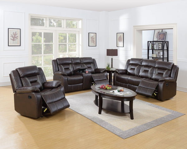 English Elm Modern Leatherette Reclining Living Room Set with Sofa Loveseat and Cup Holder Console B011S02427