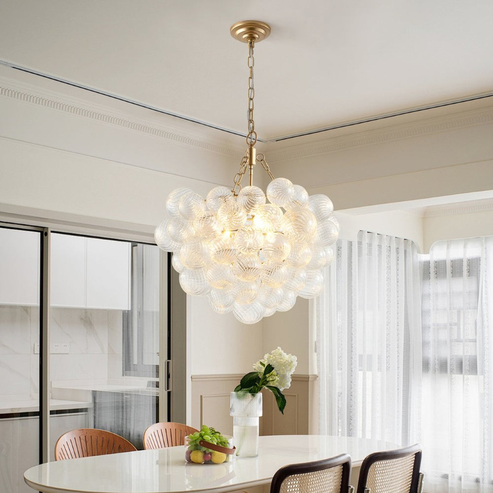 English Elm 20-inch Brushed Gold Iron Chandelier Three Clear Globe Shades Ambient Dining Glow W2312P479741