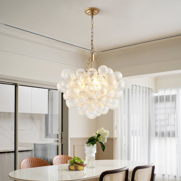 English Elm 20-inch Brushed Gold Iron Chandelier Three Clear Globe Shades Ambient Dining Glow W2312P479741