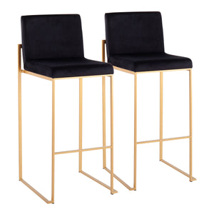English Elm Fuji High Back Barstool Set Of 2 - Luxurious Gold Steel Frame & Black Velvet For Modern Elegance B202P222178