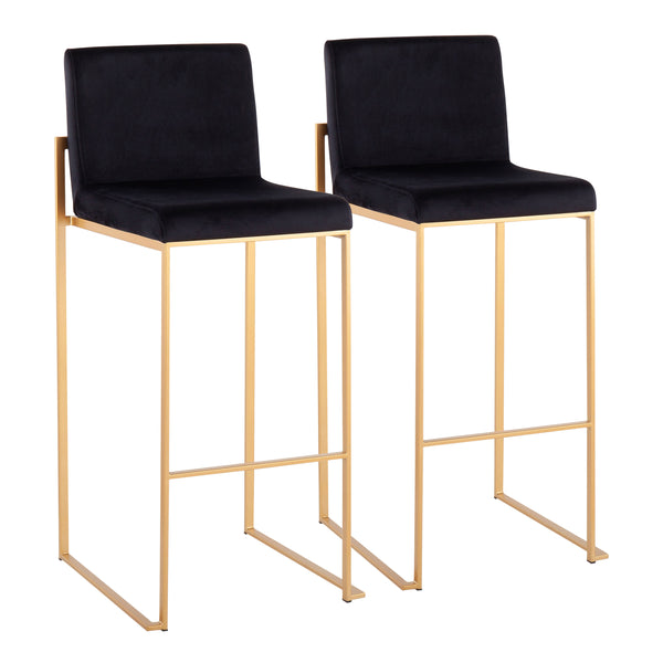 English Elm Fuji High Back Barstool Set Of 2 - Luxurious Gold Steel Frame & Black Velvet For Modern Elegance B202P222178
