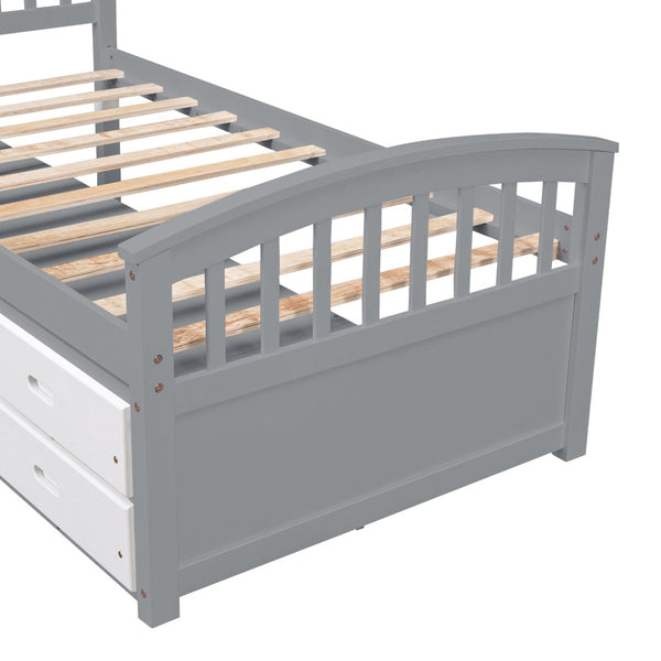 English Elm Twin Platform Bed Solid Pine Frame Six Drawer Storage Clean Modern Bedroom Design N719S000121S