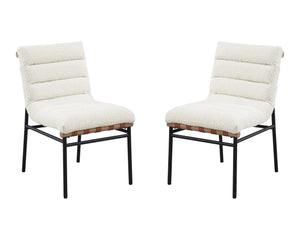 English Elm Lahni Plush Boucle Dining Chair Set of 2 with Cognac PU Accents, Wood Bar Detail & Black Iron Legs B061P234546