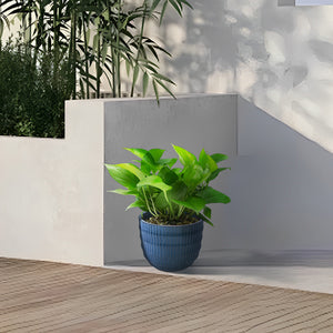 English Elm 4 Pieces Ceramic Flowerpot Set with Hand-Glazed Finish, Precision Molded Planters for Patio Decor Antique Blue W3273P321572