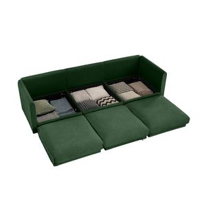 English Elm Elegant Green Chenille Sofa: Chic 3-Seater With Hidden Storage, Ergonomic Backrest & Modular Design W714S01060