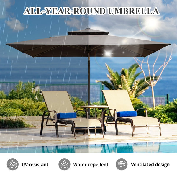 English Elm 9'x 11' Rectangle Cantilever Umbrella with Reinforced 9-Rib Frame, 360° Pedal Rotation, Tilt Adjustment Gray W1859P337791