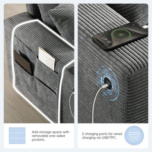 English Elm 140'' Oversized Modular Sectional Sofa with Movable Storage Ottoman, USB Charger, Console, 6-Seater U-Shaped Corduroy Gray N723S0166E