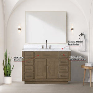 English Elm Grey Oak Single Bath Vanity Set With Carrara Marble Top, Faucet, And 46" Frameless Mirror Included B2731S01964