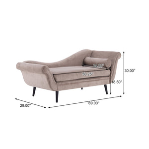 English Elm Chaise Lounge Upholstered Accent Piece Tailored Silhouette for Living Room or Bedroom Light Brown N776P396744B