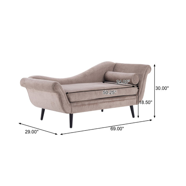 English Elm Chaise Lounge Upholstered Accent Piece Tailored Silhouette for Living Room or Bedroom Light Brown N776P396744B