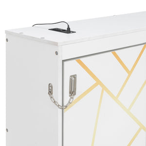 English Elm Twin-size Murphy Wall Bed with Led Lighting Usb Outlet and Decorative Printed Panel White LP000355AAK
