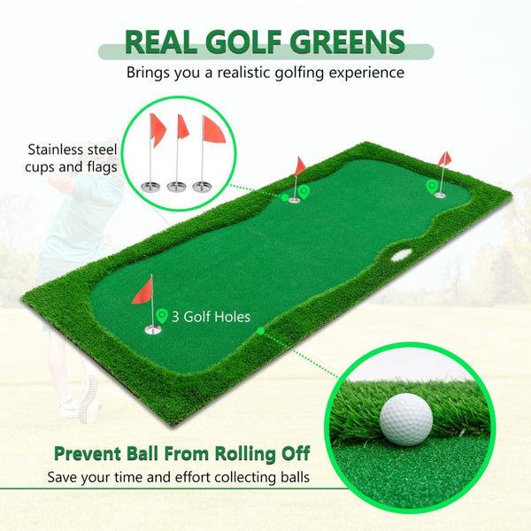 English Elm 12x5 Ft Putting Green Mat Pp Turf with Three Holes Flags for Indoor Outdoor Practice W1422P289867
