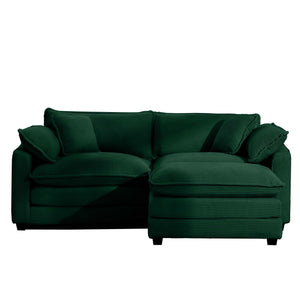 English Elm Corduroy Two-Seater Sofa With Ottoman - Chic L-Shaped Design For Stylish, Cozy Small Spaces! W714S00810
