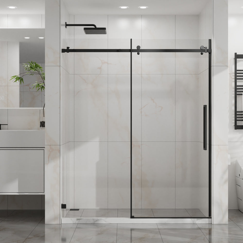 English Elm Goodyo 60"X72" Frameless Sliding Shower Door - Sleek Matte Black Tempered Glass & Easy-Clean Design D163118740