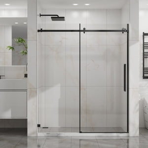 English Elm Goodyo 60"X72" Frameless Sliding Shower Door - Sleek Matte Black Tempered Glass & Easy-Clean Design D163118740