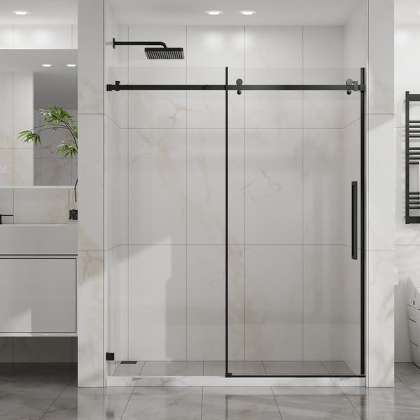 English Elm Goodyo 60"X72" Frameless Sliding Shower Door - Sleek Matte Black Tempered Glass & Easy-Clean Design D163118740