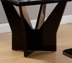 English Elm Contemporary High Gloss End Table with Black Tempered Glass & Geometric Metal Base, Modern Accent Piece B2741P360139