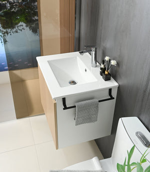 English Elm Goodyo 24" Wall-Mount Floating Bathroom Vanity Cabinet with Soft-Close Doors Stainless Towel Rack Yellow+White D163120297