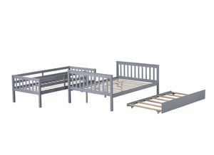 English Elm Twin Over Full Bunk Bed With Trundle, Detachable Ladder, Rustic Grey Wood, Space-Saving Design W504S00186-GIGA